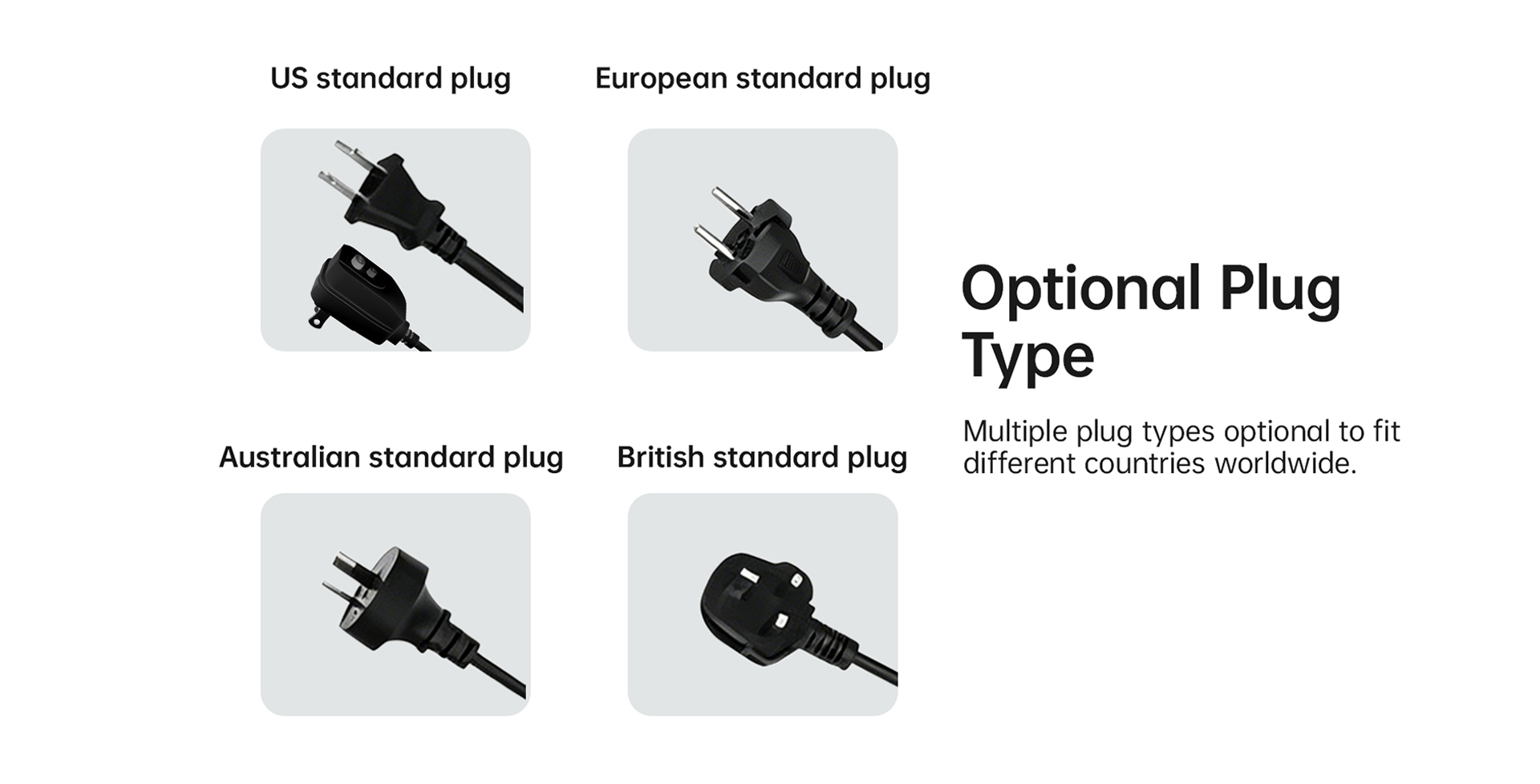 EJanMay optional plug types for OEM ODM export markets worldwide