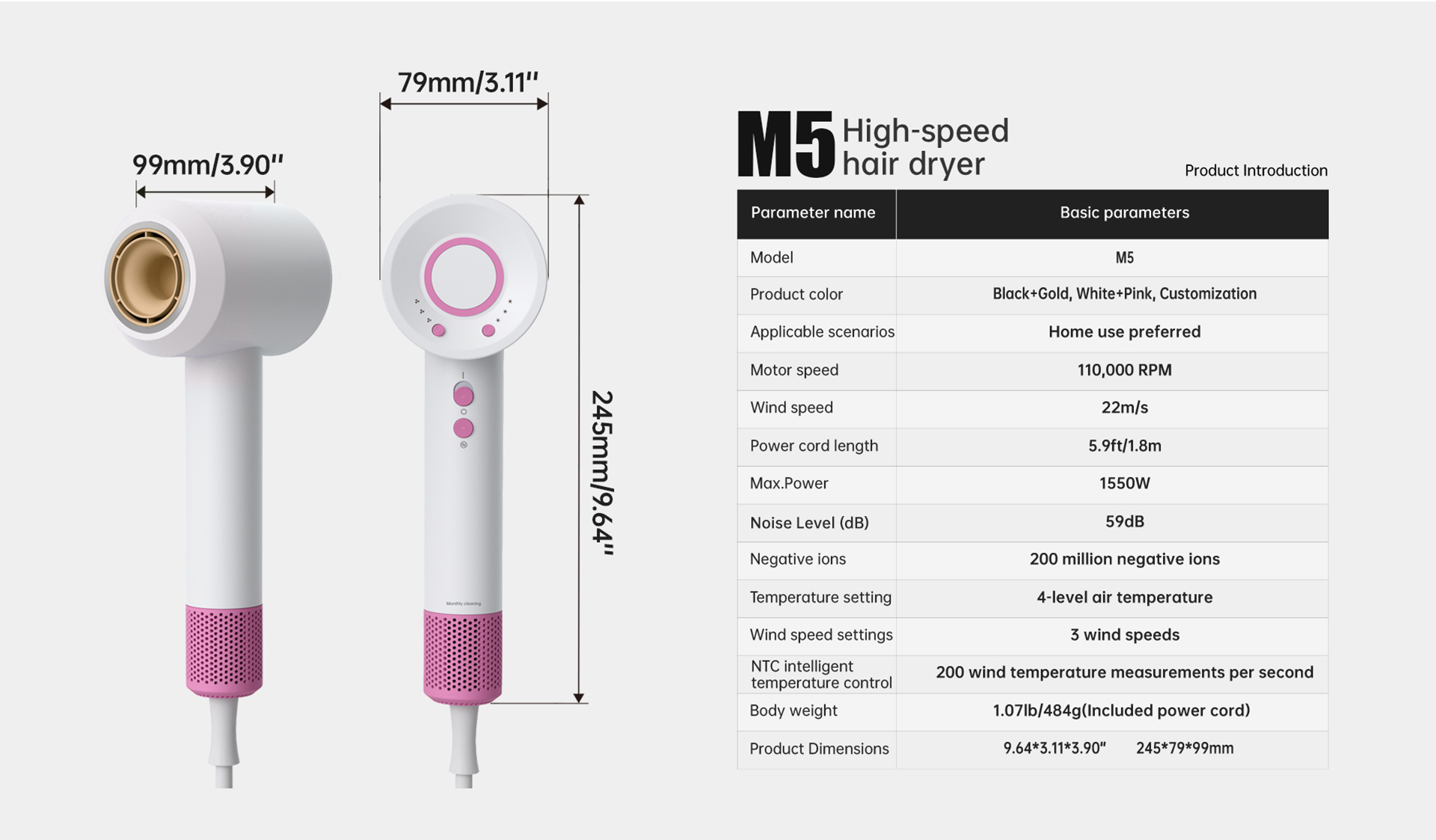 EJanMay M5 lightweight hair dryer product details